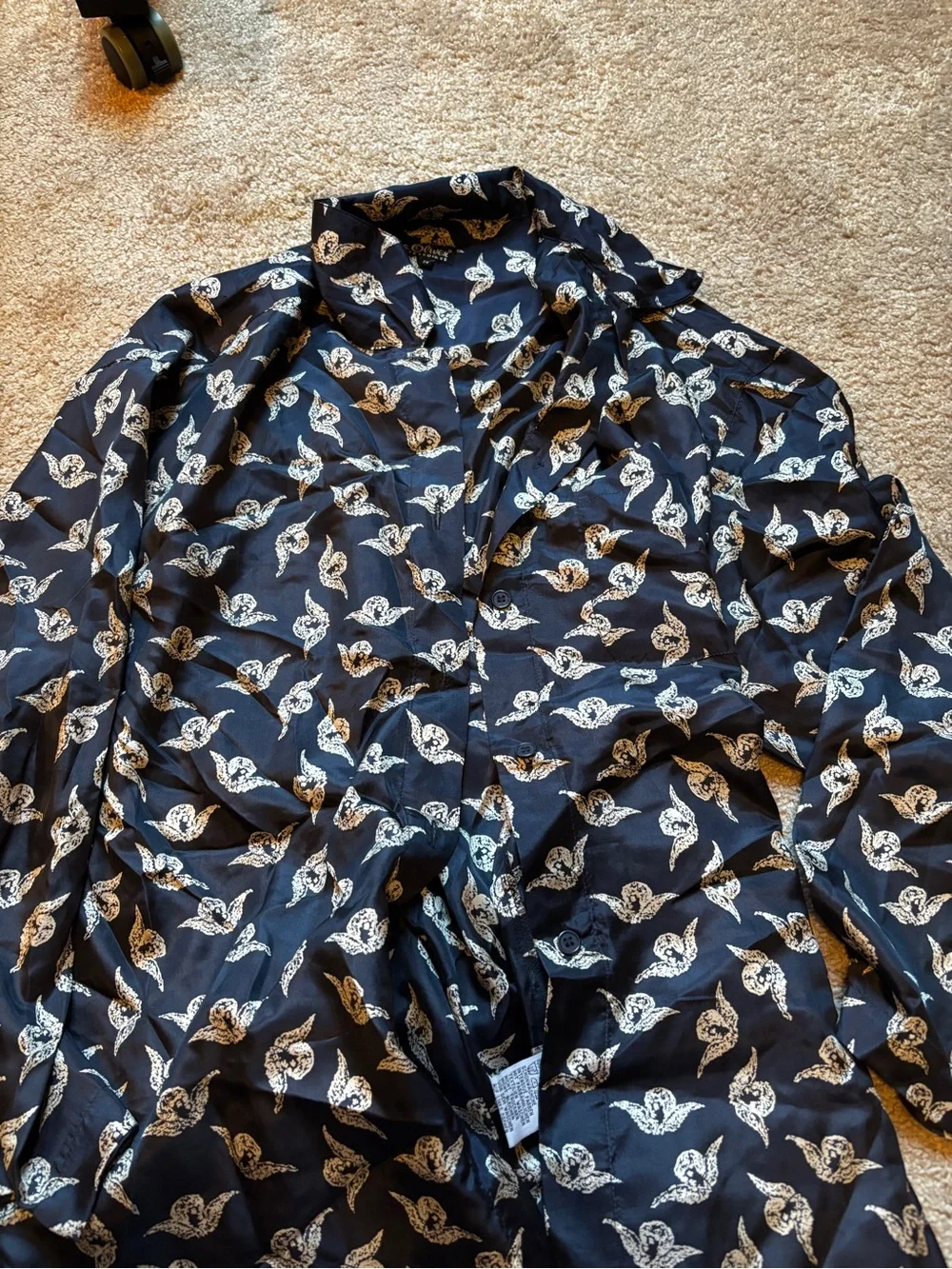 S.Oliver women's Navy Blue Bird-Print  100% silk Pajama Set made in Germany